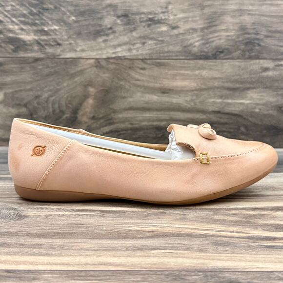 NIB Born Mahwah 9M Bow Leather Flats Burnished Detailing Lt Link Cantaloupe - Picture 5 of 10